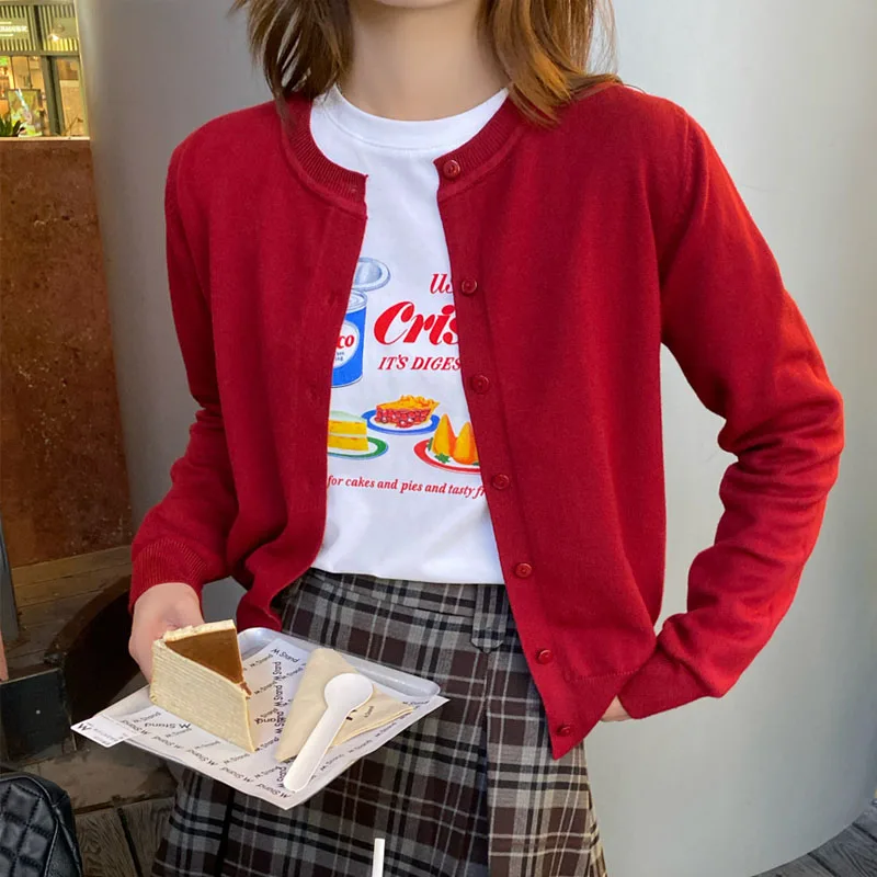 

Knitted Sweater Women Cardigans New Long Sleeve O-Neck White Knit Sweater Cardigan Women Tops Knitwears Sueters De Mujer Q1016