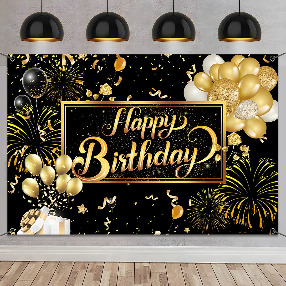 Schwarz gold alles Gute zum Geburtstag Hintergrund Roségold Glitter Ballon Party Dekor Familie