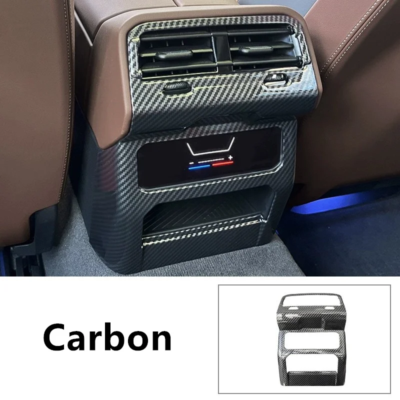 لسيارات BMW 5 Series i5 G60 2024-2025 غطاء مزخرف لفتحة الهواء الخلفية لمكيف الهواء الخلفي وسادة ركلة نمط ألياف الكربون