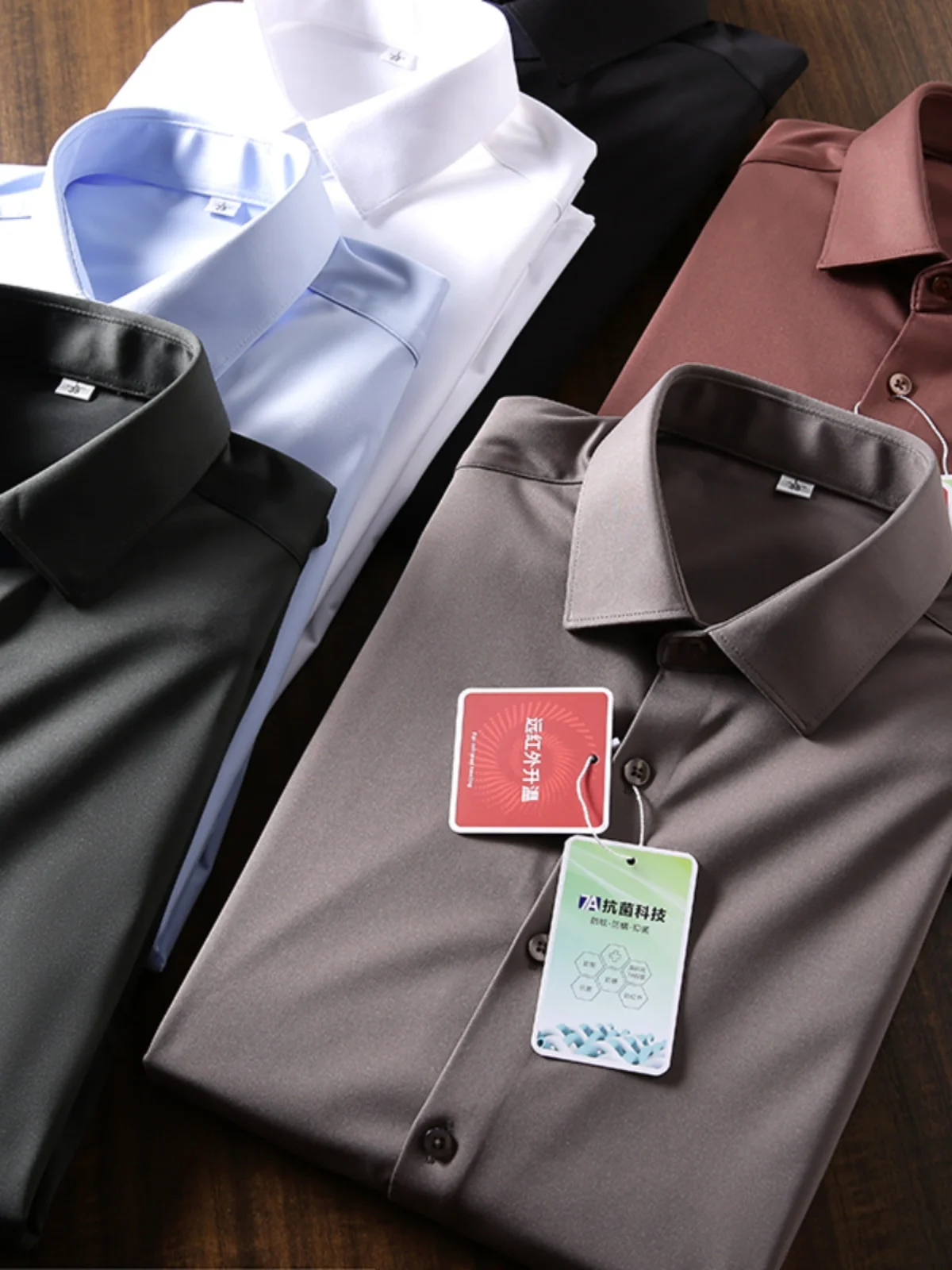 

Men's Busin Commute Warm Pure Color irt Thin Fce Inner Stand Fit Long Sve arp Collar Winter Faion