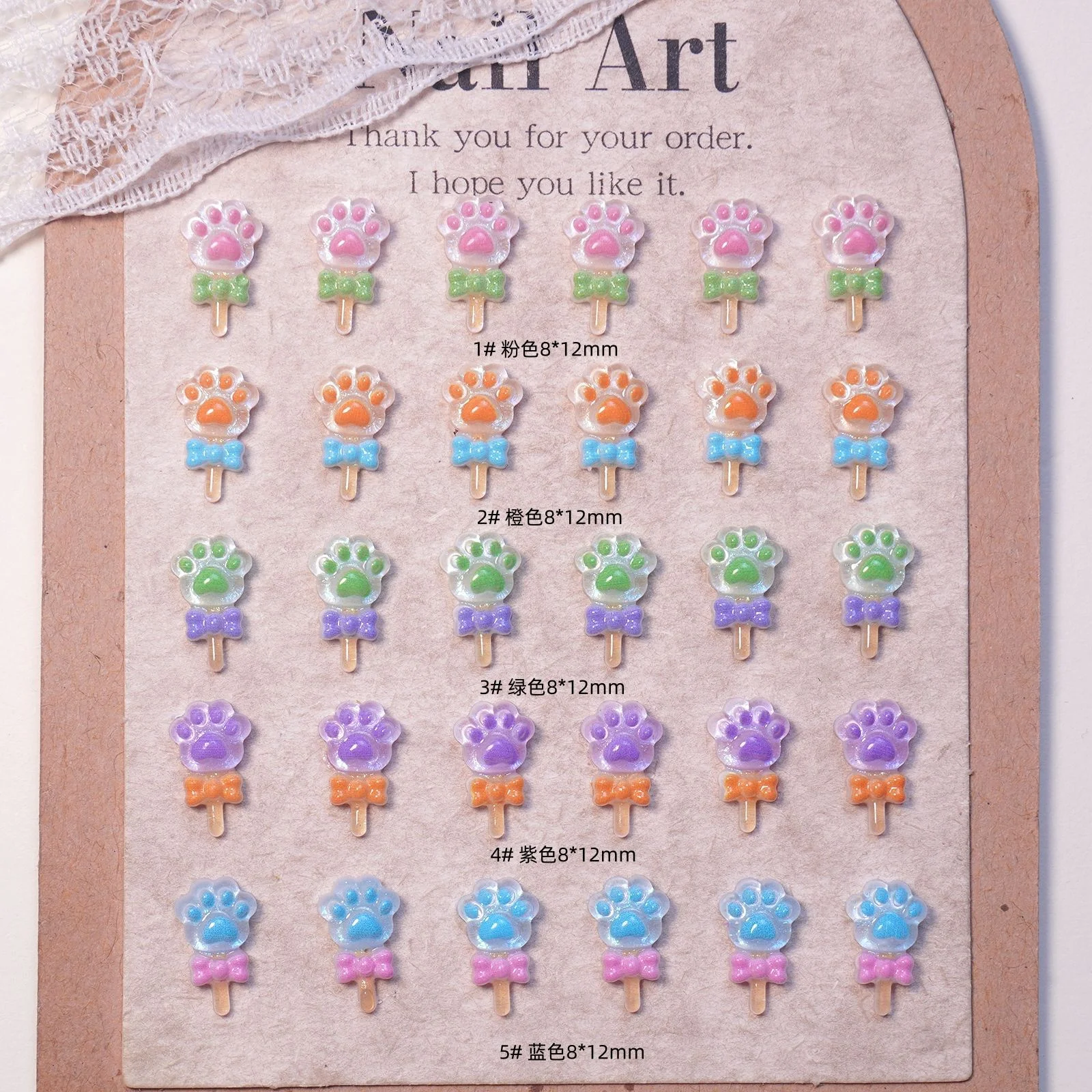 50Pcs\Mixed\Macaron\Glitter\Cat\Paw\Nail\Charms\7*12mm\Kawaii\Resin\Cat's\Paw\Nail\Art\With\Bow\Tiny\Paw\Y2K\Manicure\Accessorie