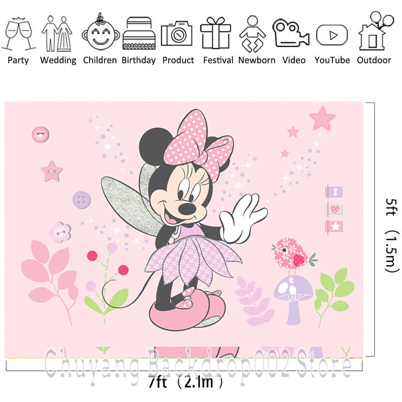 Disney Princess Wing Minnie Mouse Backdrop Party Supplies Photography Backdrop Birthday Background Girls Boys Decoration