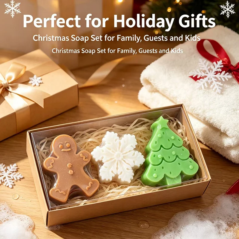 Christmas Tree Gingerbread Man Shaped Soap Set Gentle Cleansing Bath Handmade Soap For Face Body Holiday Christmas Gifts