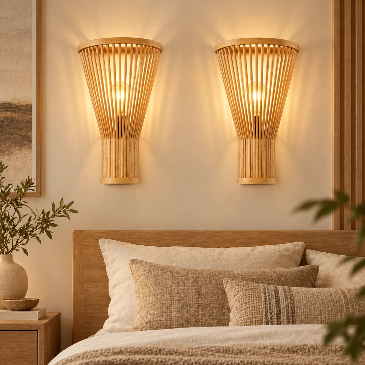 JOYINLED Pack of 1/2/4 Woven Wall Sconce Lighting Japanese Style Wall Lamp, Retro Minimalist Bamboo Light with E27 Rattan Shade