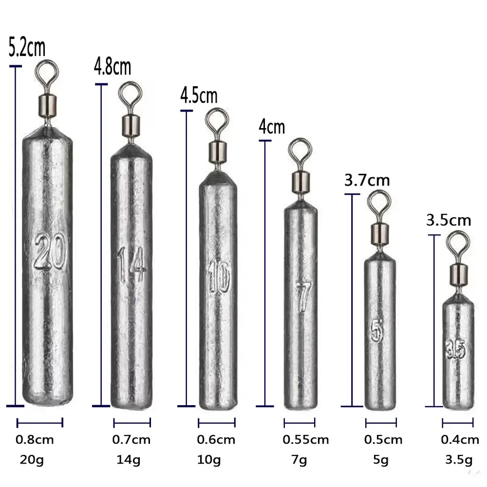 

Fishing Weight 15PCS/Lot Sinker Mold 3.5g 5g 7g 10g 14g 20g Tube Bullet Plumb Pendant Metal Jig Sast Sea Tackle Kit Pesca Tool