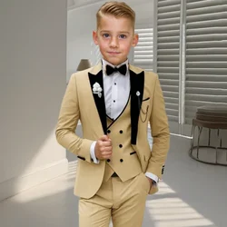 Velvet Peacked Lapel Boy's Suit Set Champagne 4-Pieces Kids Tuxedo Set Blazer Vest Pants Bow-tie For  Birthday Graduation