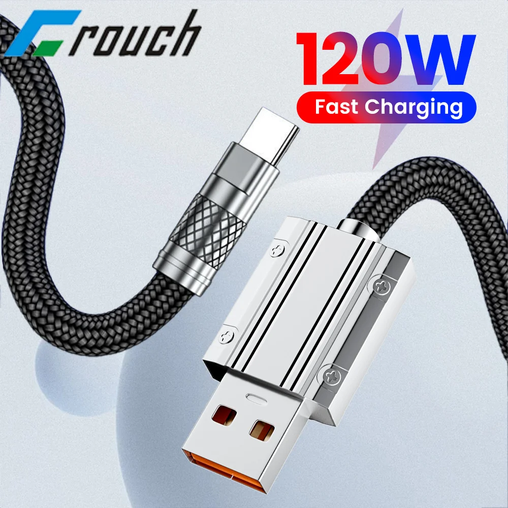 Crouch-Câble tressé USB Type-C 120W, charge rapide, cordon de transfert de données, pour Huawei Honor Xiaomi Realme