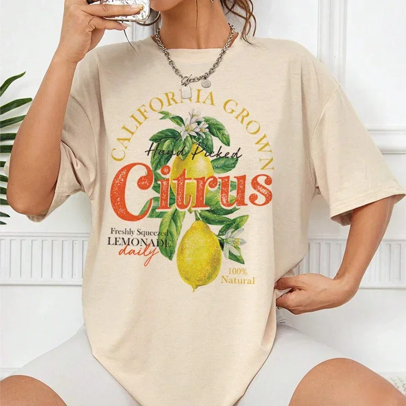 Vrouwen-camisetas Retro de estetische Citrus, camiseta de frutas Schattig Citroen, camiseta de Korte Mouw Losse Botanische, camiseta Vintage de algodón