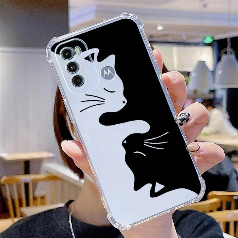 Quiet Cat Transparent Phone Case For Motorola Moto G60 G40F G22 G20 G9 G30 G42 G52 G10 G82 G53 G9 Power G8Play E20 E7Power Cover