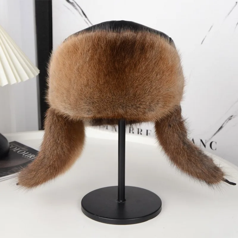 

A woolen cold-proof water wool hat for men an old green root leather men's ear versatile and thickened