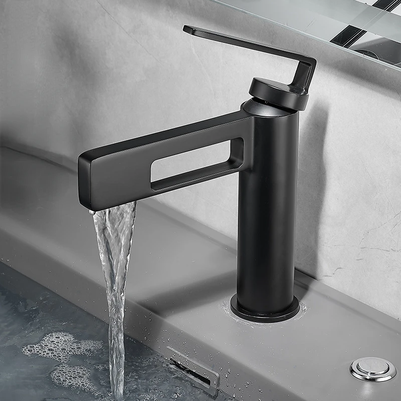 

Openwork Sitting Metal Handle Waterfall Faucet Bathroom Single Hole Hot&Cold Mixer Water Tap