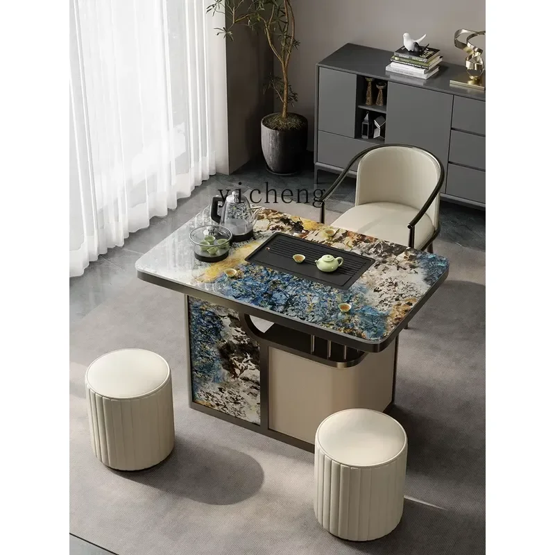 for Blue Luxury Slate Tea Table Modern Combination Simple Balcony Tea Table Kettle Embedded