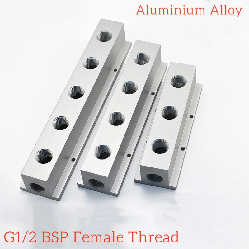 

1/2" BSP Female Thread Solid Aluminum T-Shape Pneumatic Manifold Air Distribution Block