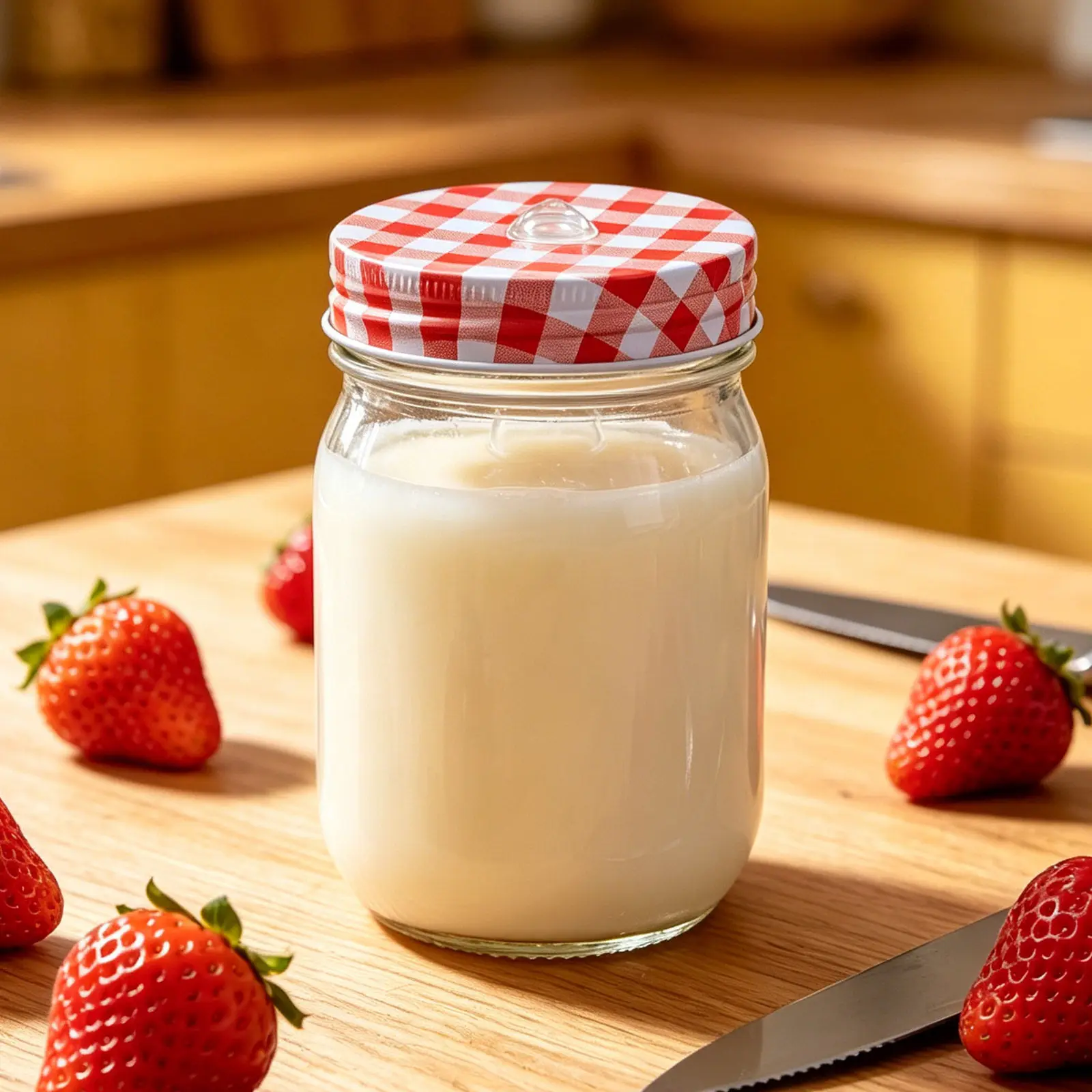 10Pcs Mason Jar Lids Red Gingham Checkered Regular Mouth Straw Hole Covers Decorative Tinplate Canning Lids for 70Mm Jars Cold