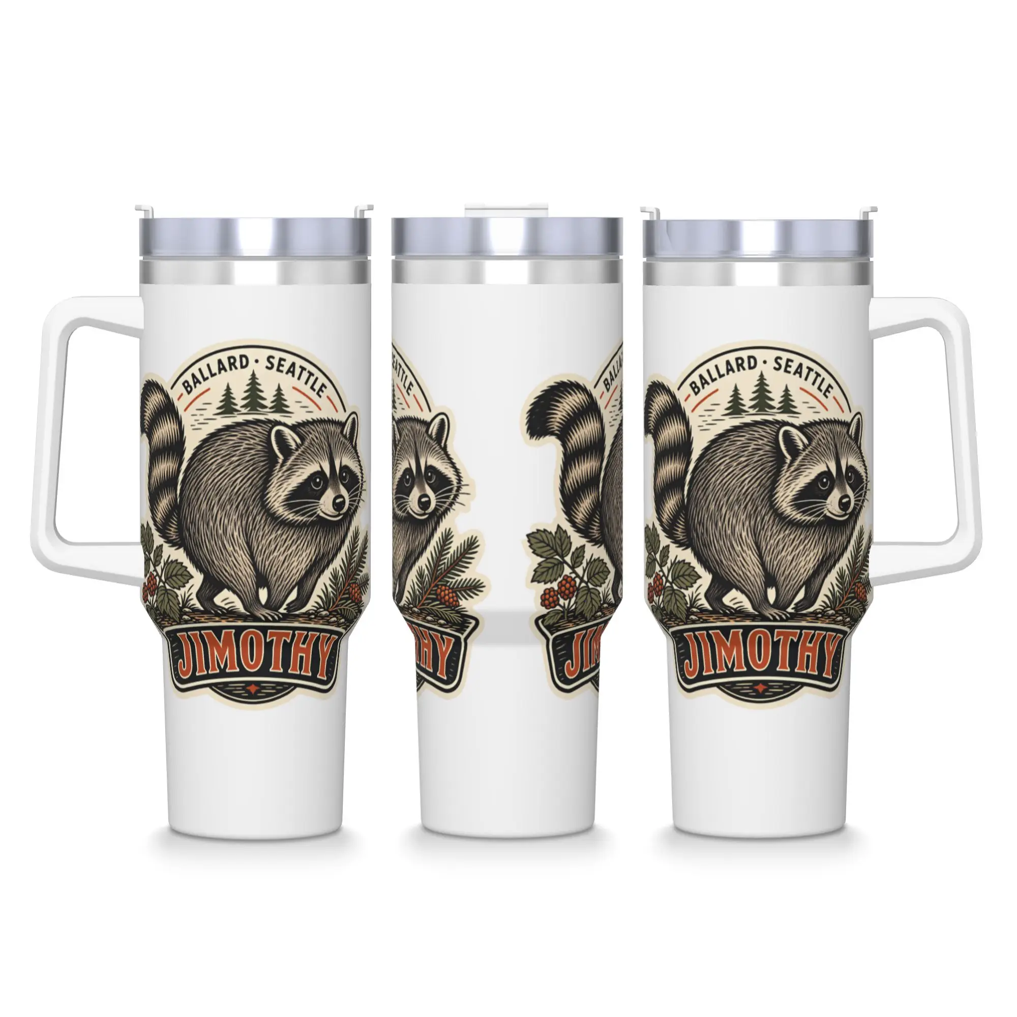 Jimothy the Ballard Seattle Raccoon Stainless Steel Tumbler  Driving Car Mugs Large Capacity Thermal Cups Heat Hot Drinks Bottle