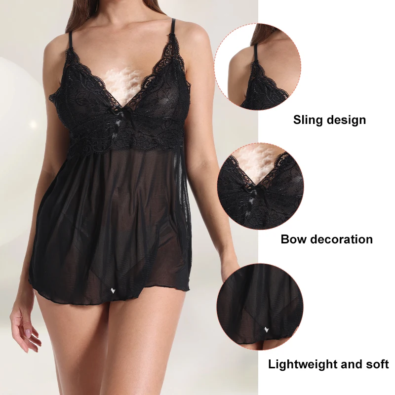 Plus Size Sexy Womens Lingerie Open Crotch Sleepwear Lace Transparent Lingerie Sleepdress Ladies Nightwear Sexy Underwear