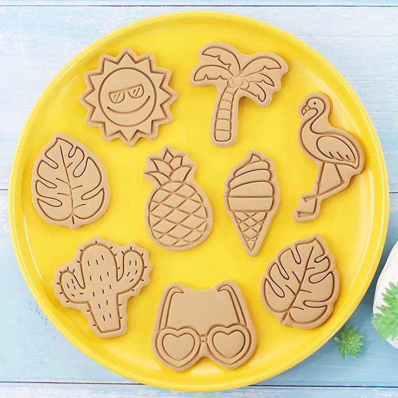 8Pcs Cookie Molds Sunglasses Flamingo Pineapple Ice Cream Cookie Cutter Beach Elements Biscuit Mold DIY Plastic Baking Tools