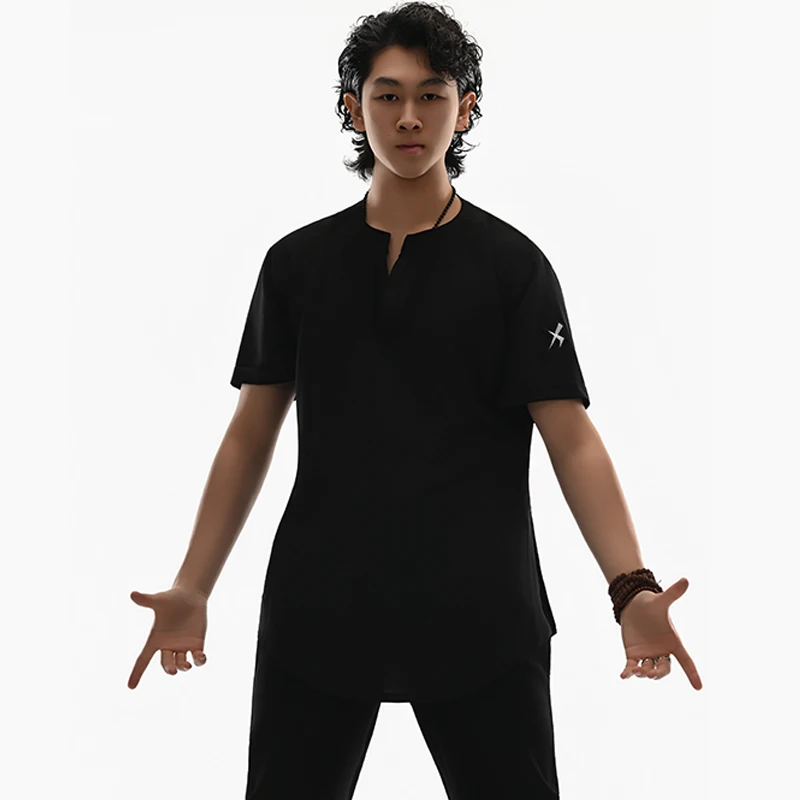 

Новая одежда для латиноамериканских танцев для мужчин, футболка с короткими рукавами, летняя мужская спортивная одежда для фитнеса, черные топы, тренировочная одежда для взрослых