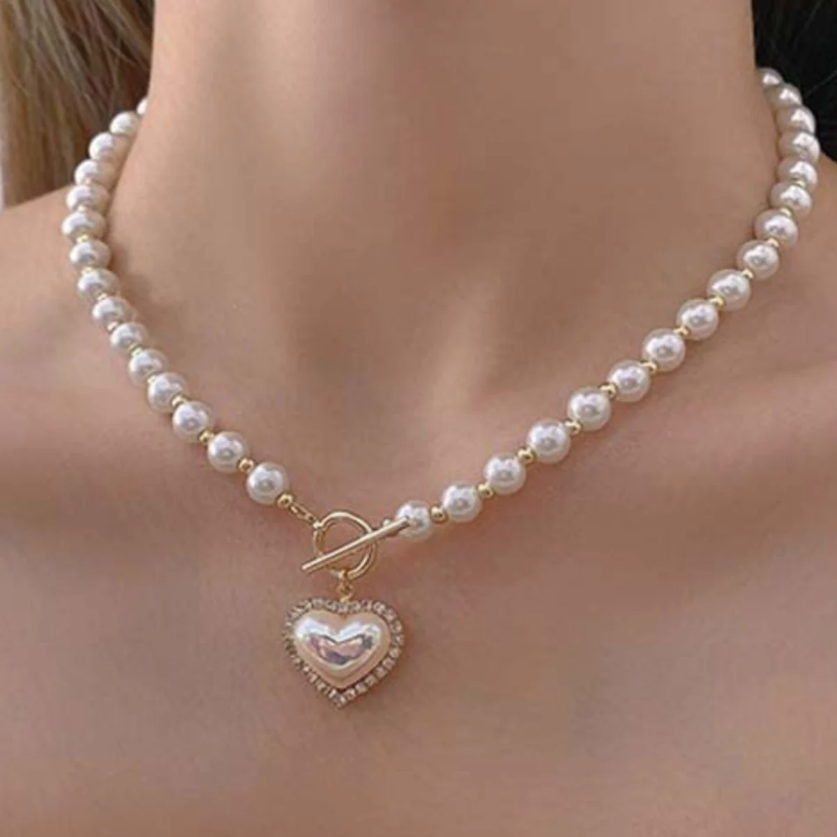 1PC Women\'s Fashion Imitation Pearl Peach Heart Pendant Necklace Jewelry Suitable for Date, Party, Festival Gift