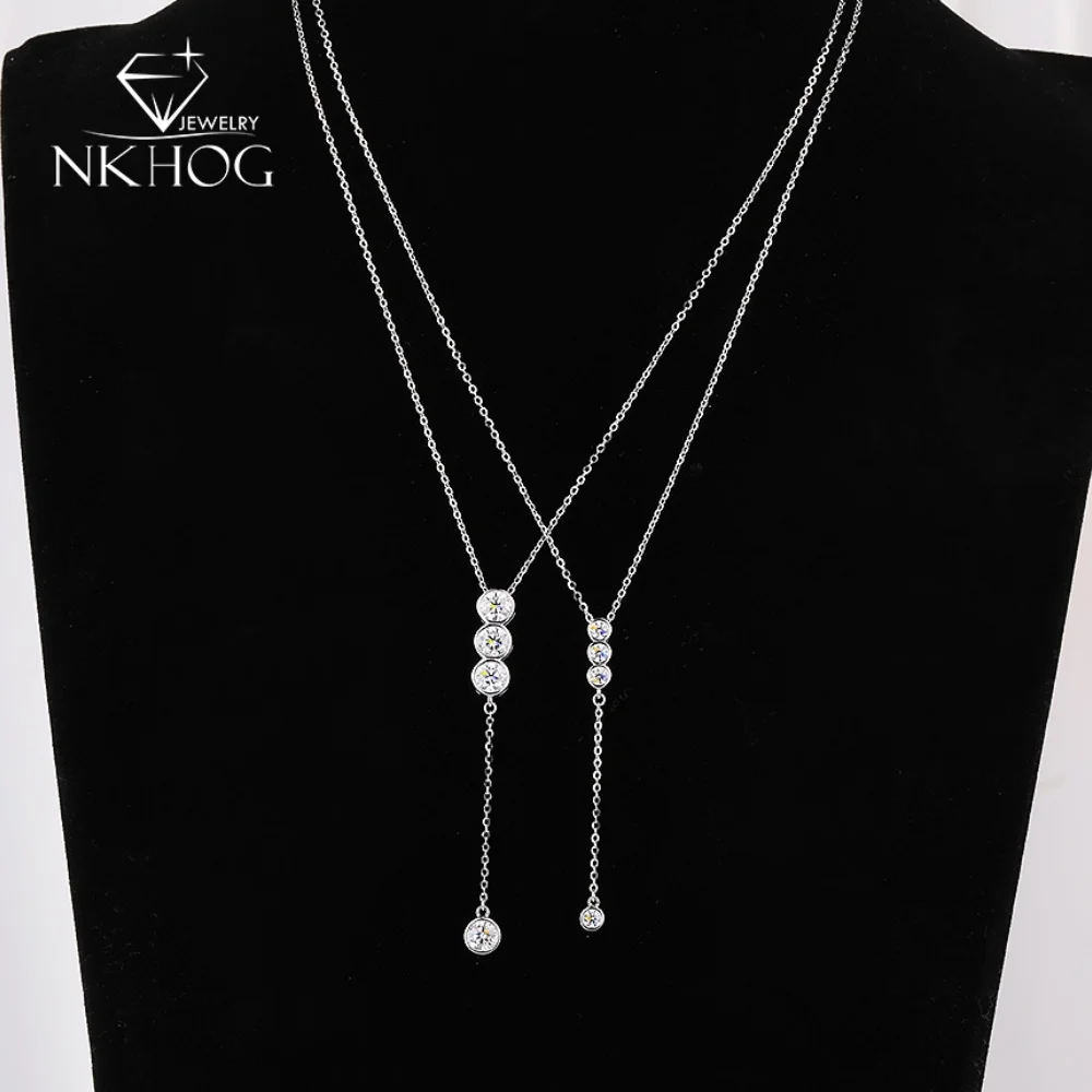 

Ожерелья с муассанитом NKHOG 3/5 мм для женщин, серебро S925, с длинными подвесками-кисточками, имитация бриллиантов, для свадьбы и вечеринок