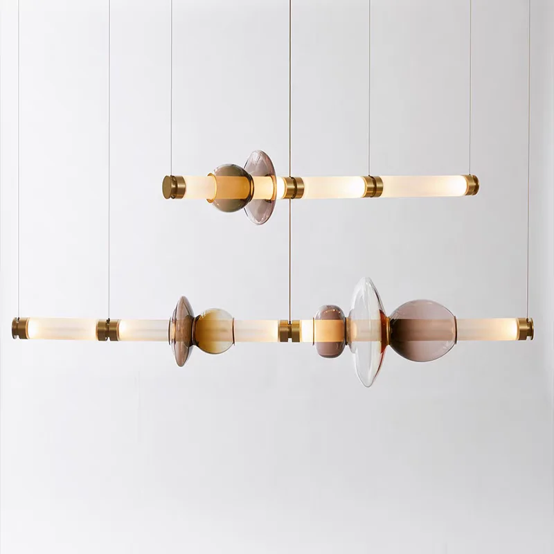 

Postmodern light luxury long tube glass led pendant light, bedroom ceiling lighting decorative art style creative light fixtures
