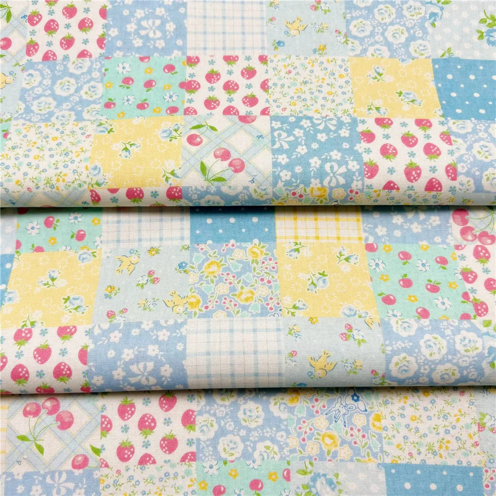 Blue Strawberry Collar 100% Cotton Fabric for Kids Clothes mask Home Textile Sewing Quilting DIY Needlework Material