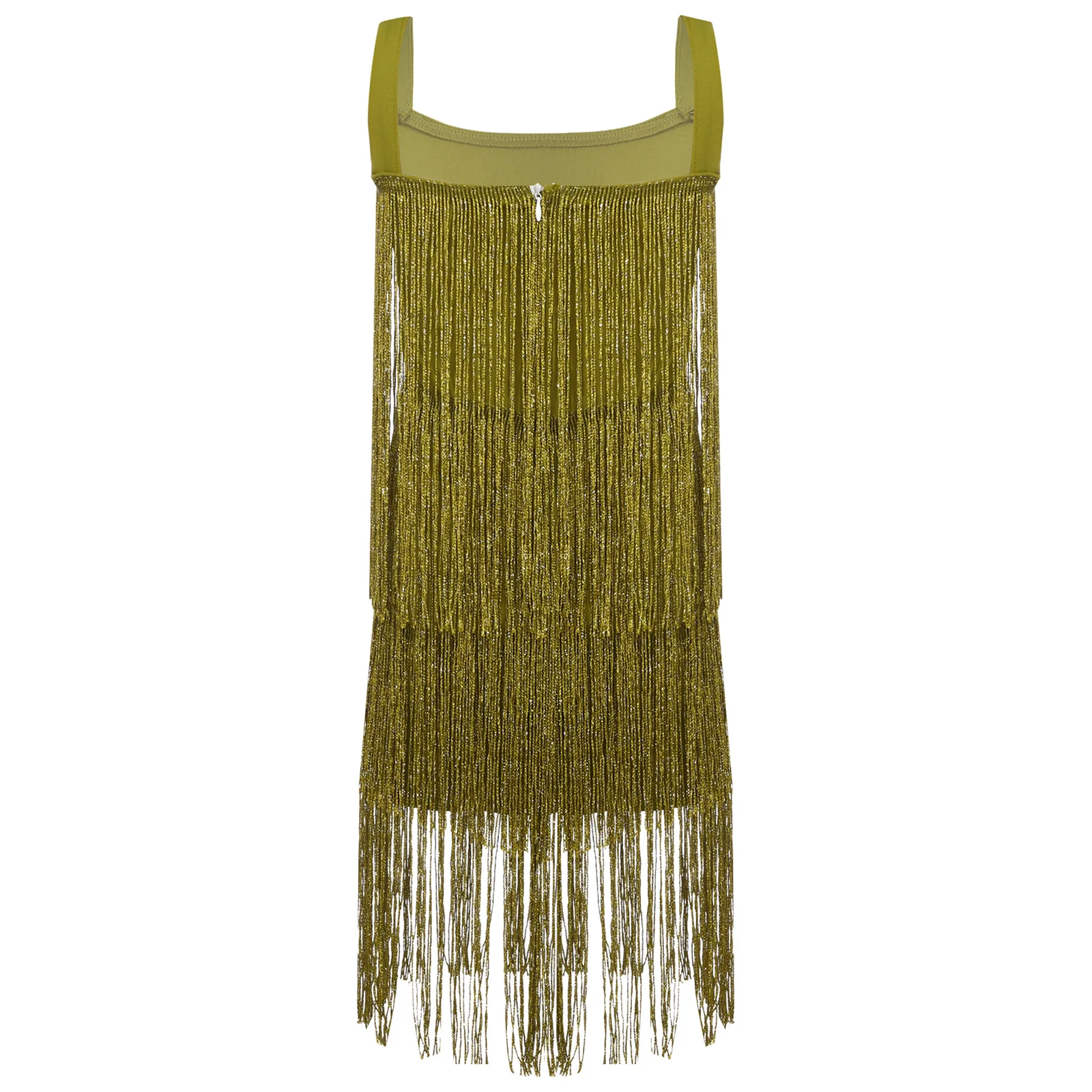 Girls Latin Dance Stage Performance Costumes Party Dresses Sleeveless Wide Shoulder Straps Tiered Fringe Shimmering Tassel Dress