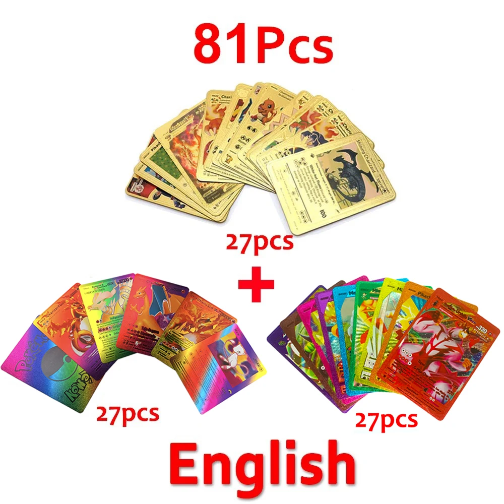 

Pokemon Colorful Card VMAX Charizard Pikachu Arceus Gold Black Silver English French German Spanish GX Battle Collection Cards