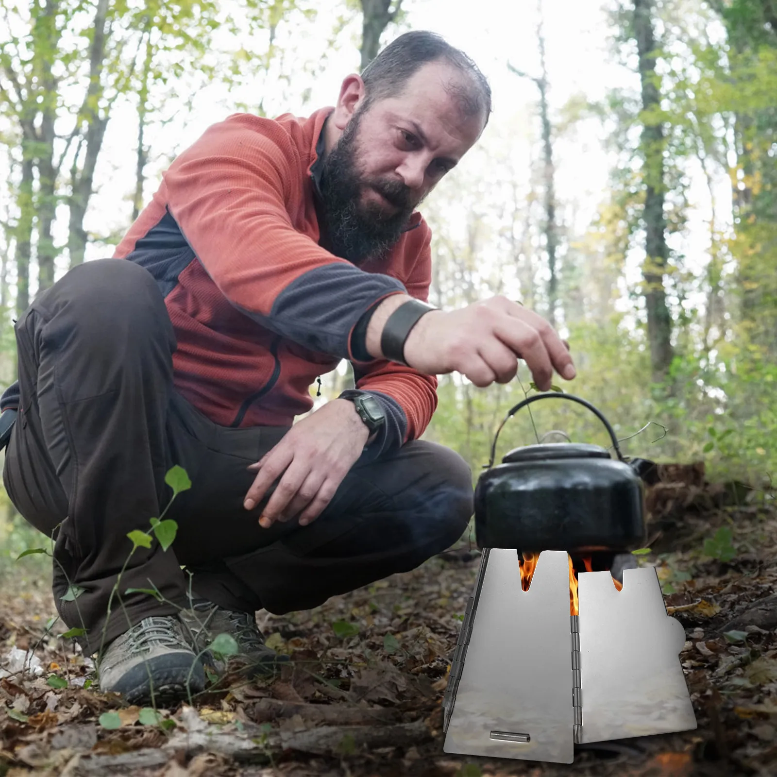 

Складная дровяная печь из нержавеющей стали премиум-класса, портативная походная печь для приготовления пищи на открытом воздухе, легкая конструкция с ветрозащитой
