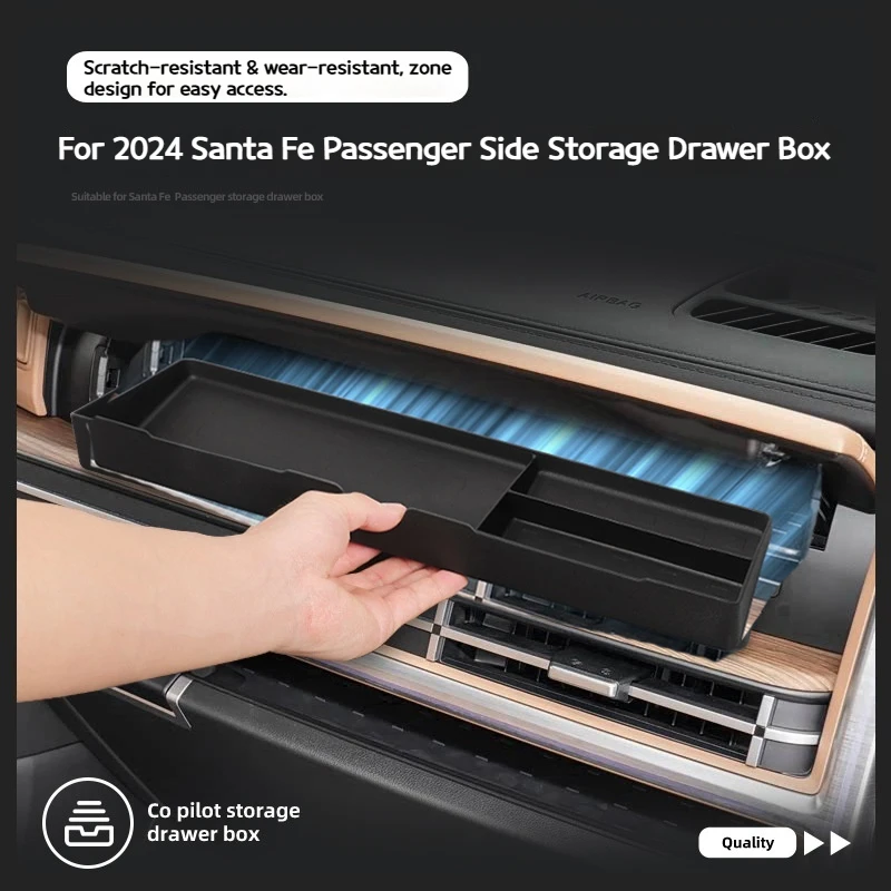 

For the new Santa Fe models 2024-2025 Car passenger storage drawer box car ABS black storage box interior accessories