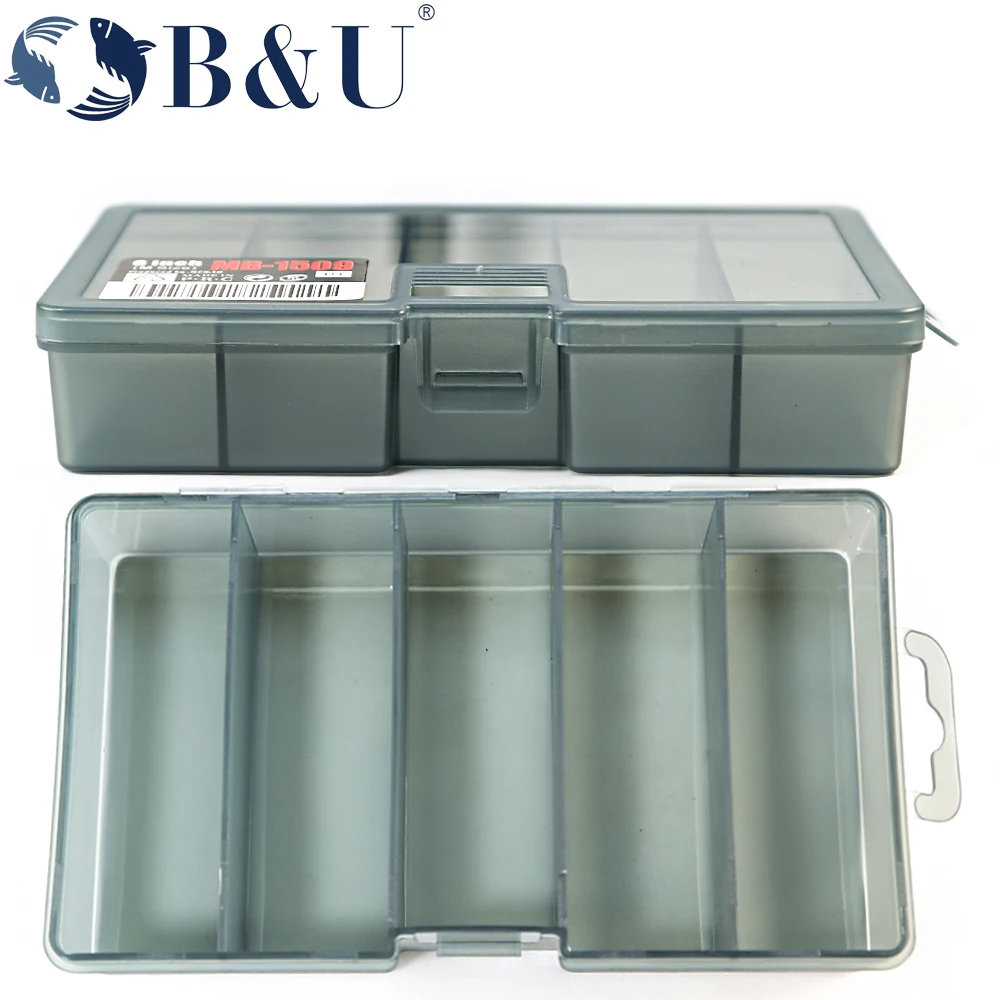 B & U Angeln Box Große Kapazität Schlanke 5-Fächer Klar Deckel Angeln Tackle Box Angeln Zubehör Locken Haken boxen Lagerung