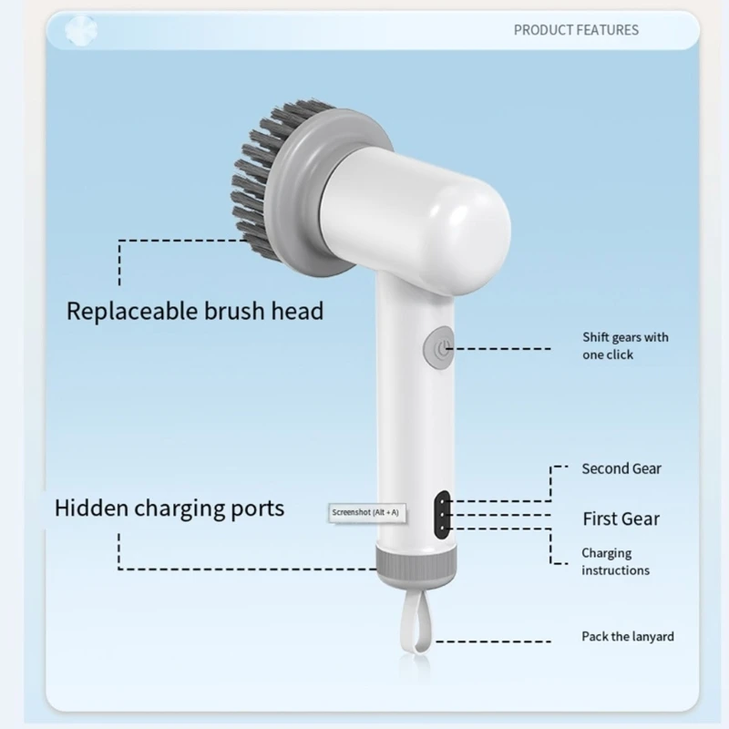 전기 스핀 스크러버 청소 브러시 ​​다기능 가정용 브러시 주방 그릇용 경량 스핀 스크러버 드롭 배송