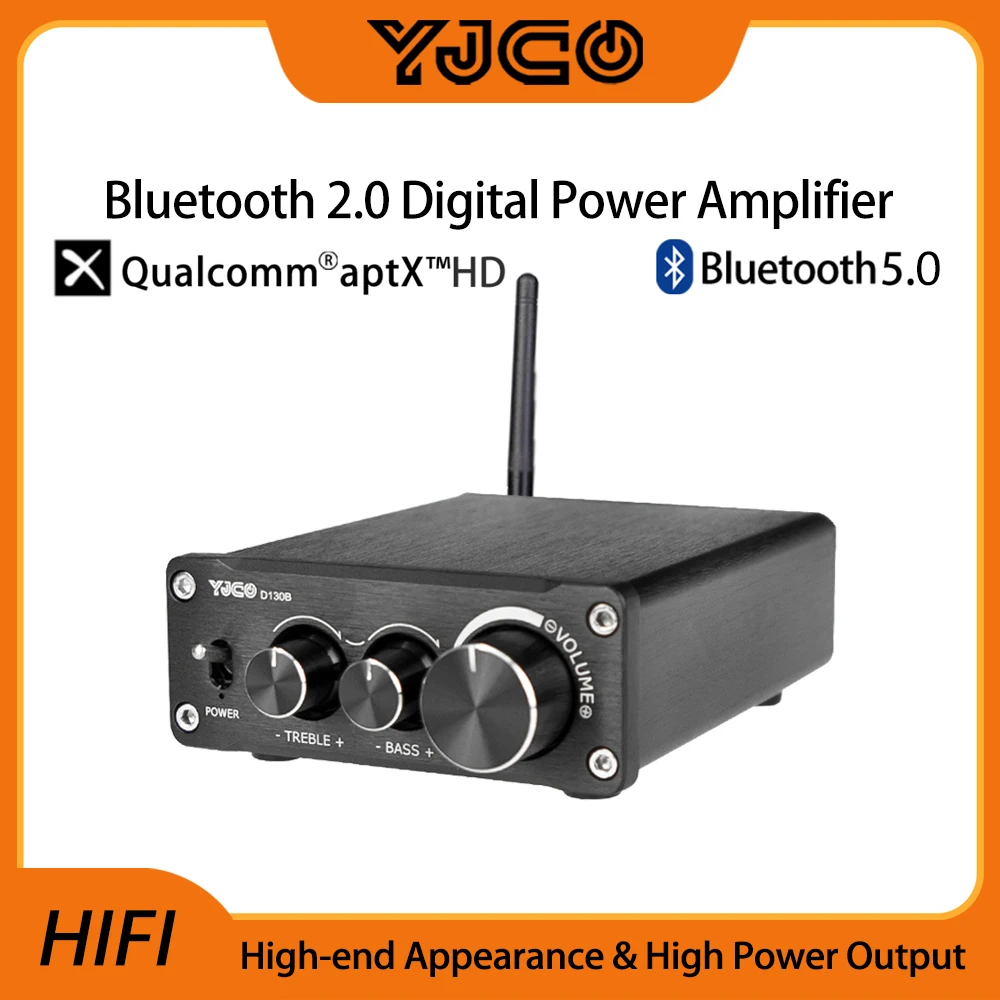YJCO D130B Bluetooth 5.0 Стереоусилитель TPA3250, 2-канальный цифровой Hi-Fi усилитель мощности звука 130 Вт×2, усилитель для домашних колонок