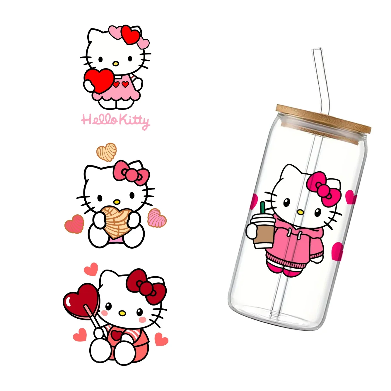 Valentine's Day Hello Kitty  11x11cm Cartoon Cup Wrap Sticker 16oz Uv Dtf Waterproof Sticker For Party Gift Decals Laptop