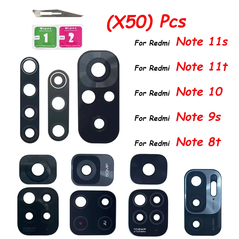 

50Pcs，Camera Glass Lens With Glue For Xiaomi Redmi Note 11 11S 11T 11E 10T 10 10S 9 9S 8T 8 Camera Glass With Repair Tool
