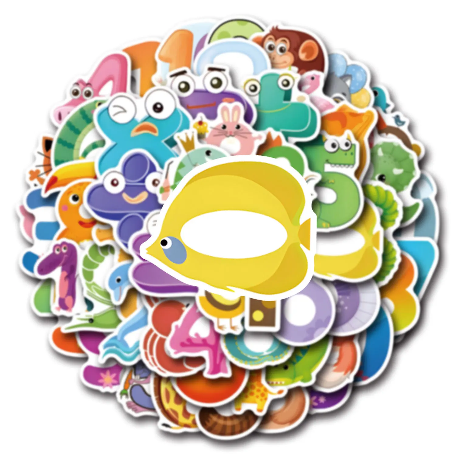 55PCS Lustige Tier Graffiti Aufkleber Kreative Zahlen Cartoon Dekoration DIY Kinder Spielzeug Laptop Gitarre Auto Fahrrad Skateboard Aufkleber