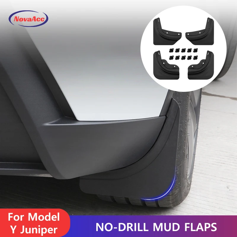 

No - Drill Mud Flaps For Tesla Model Y Juniper 2025 Flexible TPE Mud Guards Scratch-Resistant Durable Car Body Protection Flaps