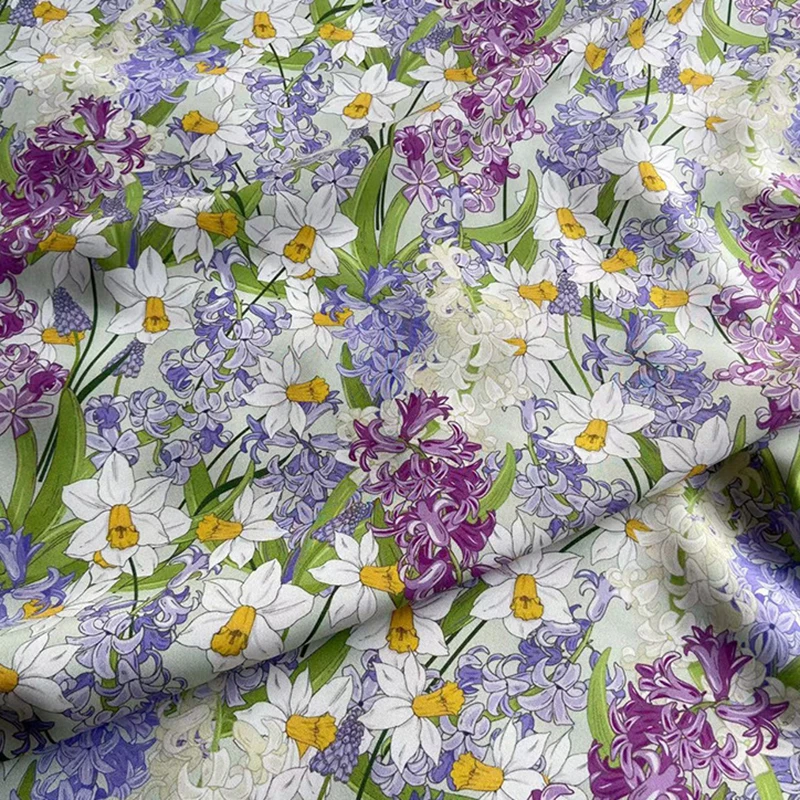 Muti-color Floral Printed Stretch White Heavy Silk Crepe Fabric for Dress Pants Silk Fabric for DIY Sewing 108CM Wide R7150-29