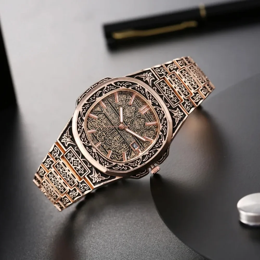 Fashion Luxury Brand Vintage Men Quartz Watches Flower Pattern Carving Wristwatch Erkek Kol Saati Męski Zegarek Часы Reloj