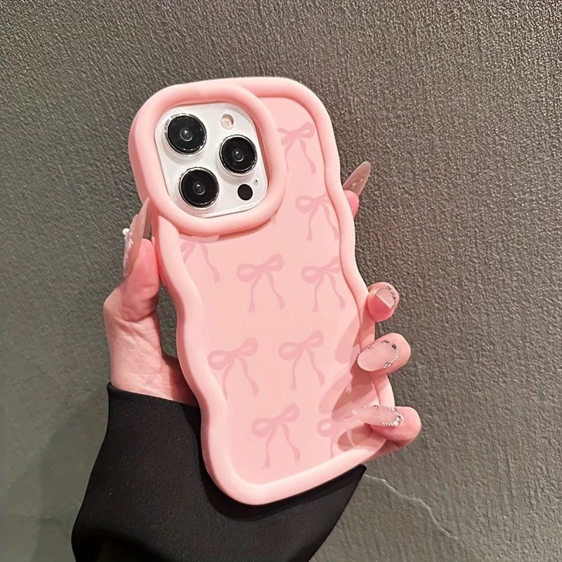 Bow Wave Macaron Phone Case Suitable for iPhone 17 16 15 14 13 12 11 Pro/Max/Plus Anti Drop and Anti Shock Back Cover