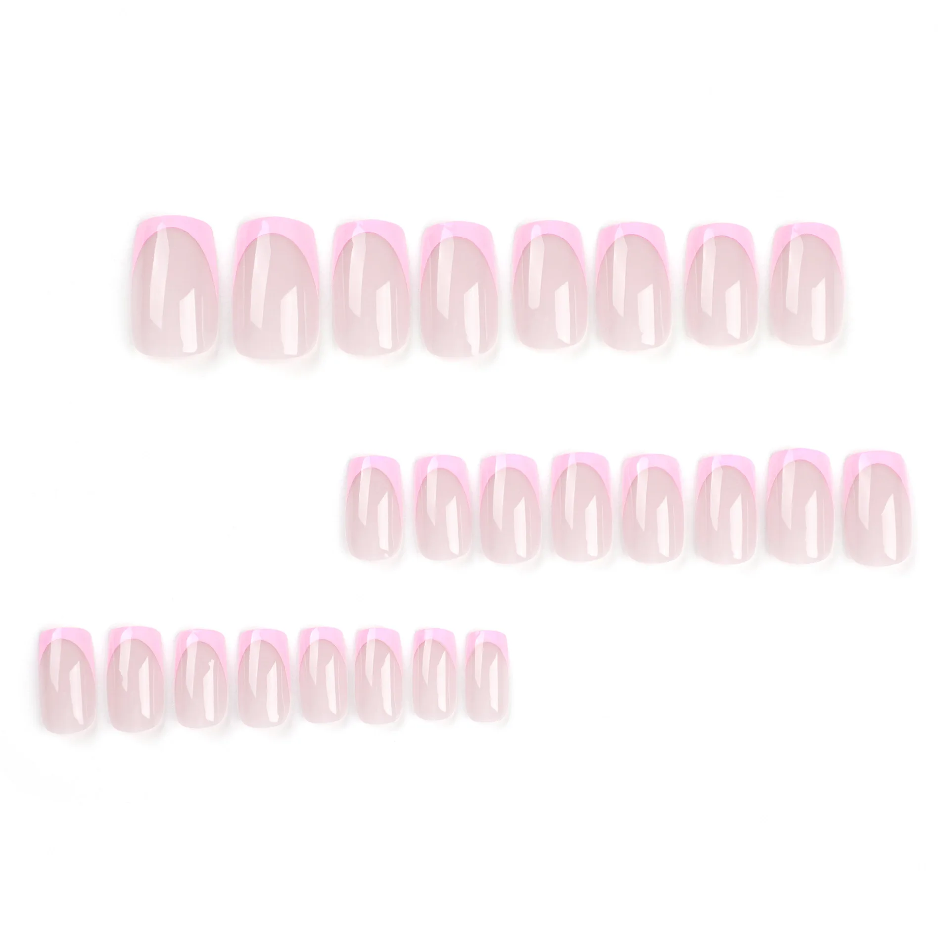 Cobertura completa Praça Unhas Postiças, Borda Rosa Francês Unhas Postiças, Pressione em Unhas, Manicure DIY, aurora tingida Halo, 24pcs