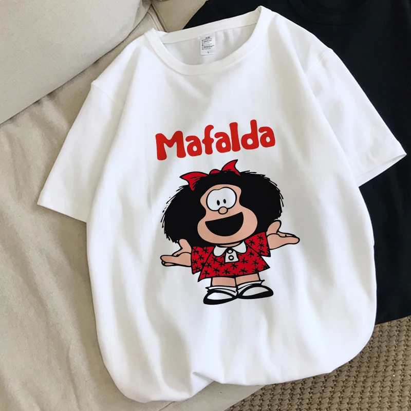 Kawaii Mafalda Tshirt Harajuku Anime Shirt Retro Graphic Tshirt Ladies Short Sleeve Casual Cartoon Tee Summer Camisetas De Mujer