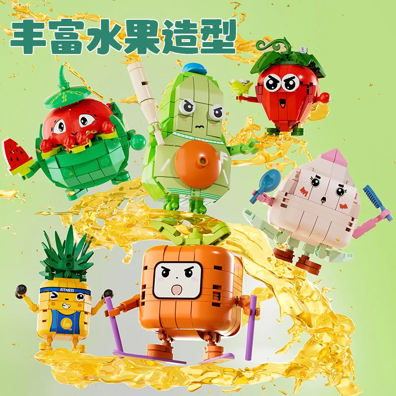 Forange Vegetable and Fruit Building Block Cartoon Ornament Small Particle Puzzle Assembly Building Block Toy Girl