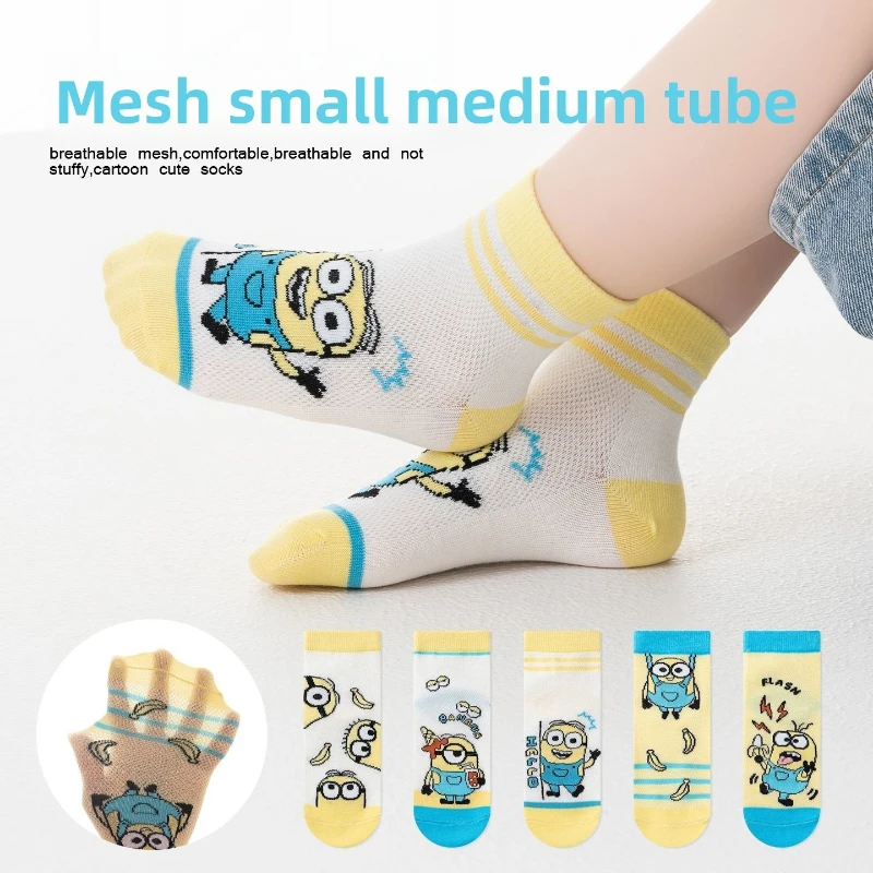 

Minions anime cartoon cute student socks kawaii for boys and girls, summer breathable sweat-absorbing mid-calf socks wholesale