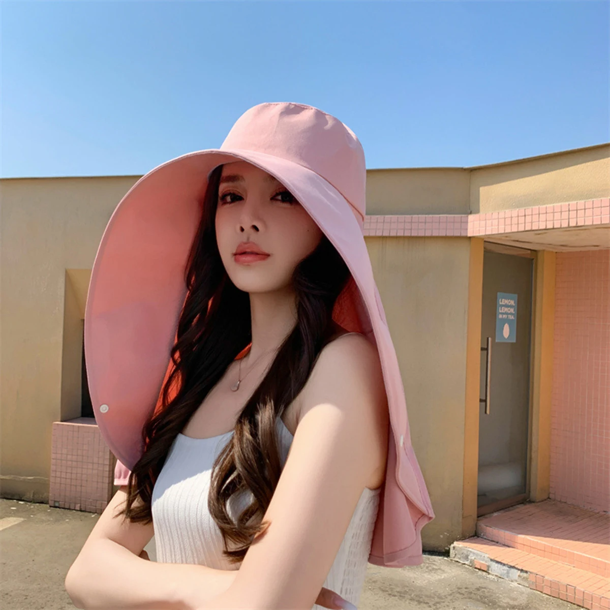 

Women'S Summer Hat Neck Anti-Ultraviolet Sunlight Hat Women'S Fishing Hiking Wide-Brimmed Shawl Ponytail Hat
