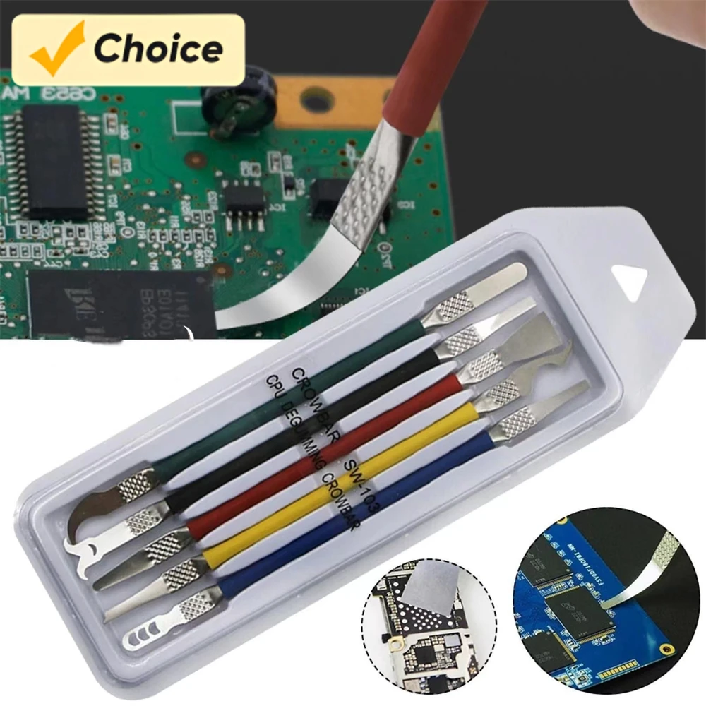 

CPU Glue Removal Crowbar Set for Mobile Phone Repair Double-side Flexible and Thin Degumming Stick Kit 5 in 1 Hand Tools Set