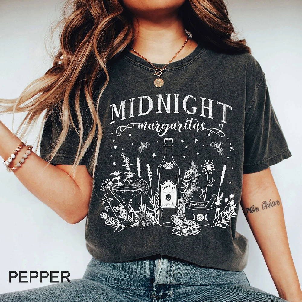 Midnight Margaritas Spooky Halloween Shirt Practical Magic Graphic Tee Drinking Gift Unisex Funny Y2K Top Daily Trend Streetwear