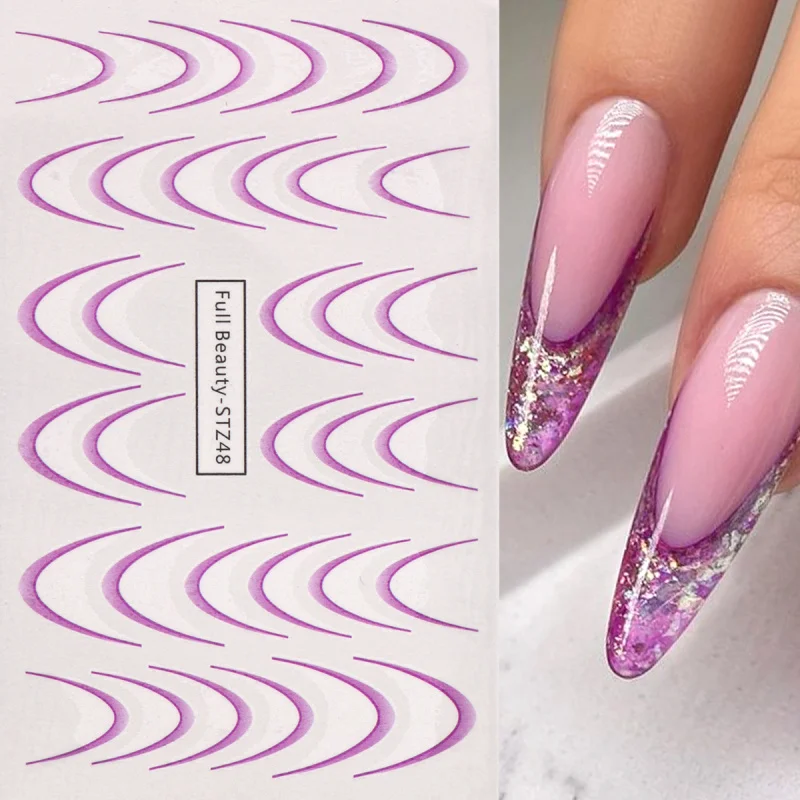 8pcs Gradient French Line Water Nail Stickers Set Colorful Stripe Ombre Designs Decals Guides for DIY Decoration Stencil Tools image 3