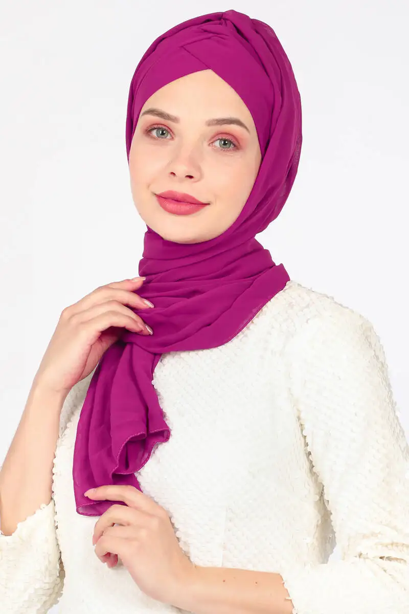 Miray Double Banded Shawl Bone Mürdüm