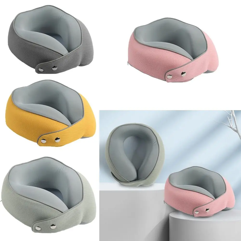 U-shaped Travel Neck Pillow Adjustable Soft Memory Foam Pillow Drawstring Bag Supports Head Neck and Chin Airplane Cushion